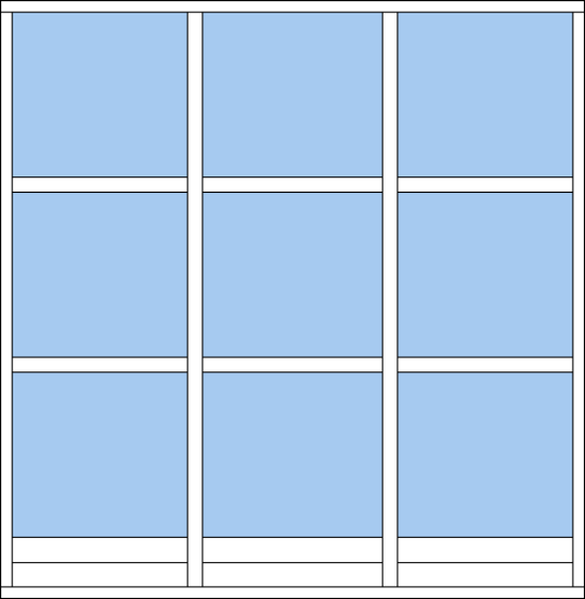 Billede af Fastkarms, Panorama vindue opdelt med 9 felter og dobbelt bundplanke i bunden